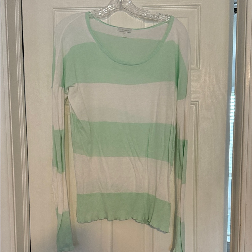 Garnet Hill Mint and White Striped Sweater